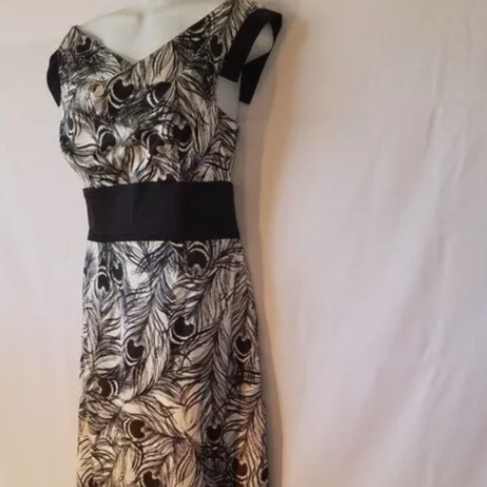 Satin Cocktail Dress - Peacock Feather Design